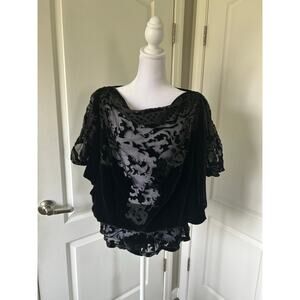 Whimsical Romantic black Witchcore Sheer Velvet Blouse, Size M” flaws